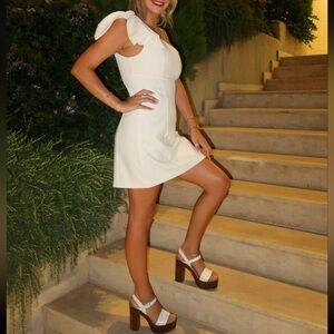 White fox one shoulder bow dress